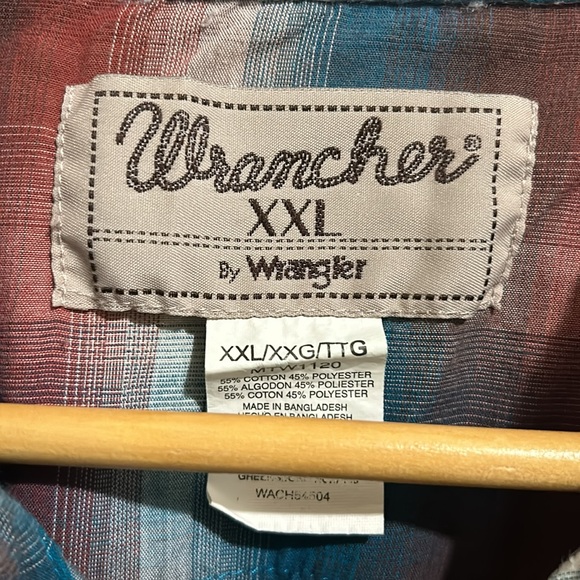 Men’s XXL Wrancher by Wrangler Red White and Blue Plaid Pearl Snap Long Sleeve - Picture 2 of 5